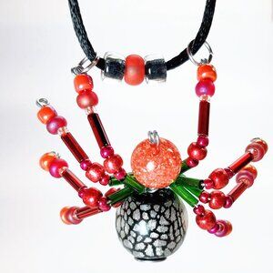Halloween Spider Necklace, Spooky Jewelry, Beaded Jewelry, Costume Accessory